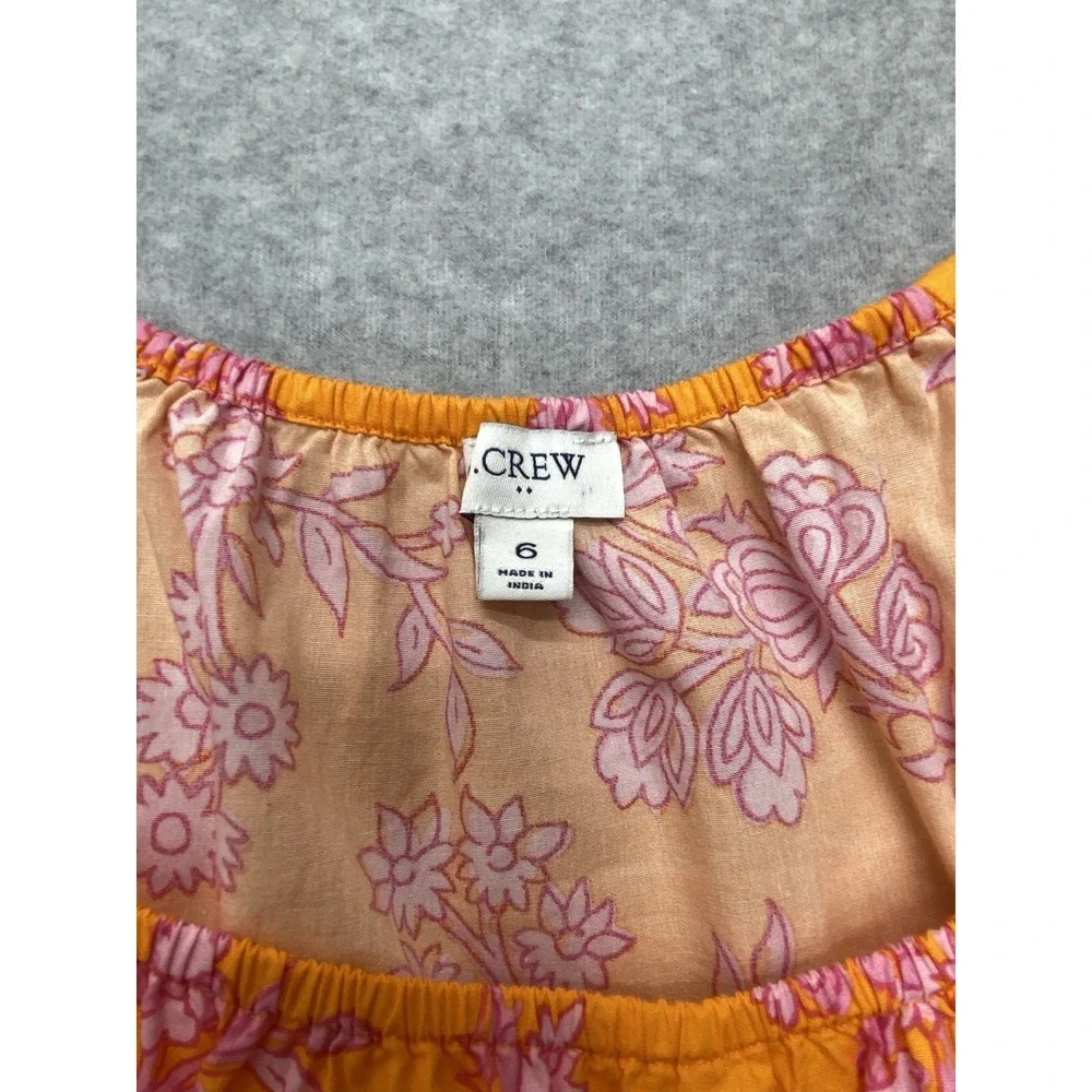 J Crew Womens Dress Size 6 Orange‎ Flowers Cotton Casual Cottagecore Romantic